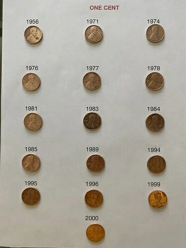 収集用1セント硬貨16枚
