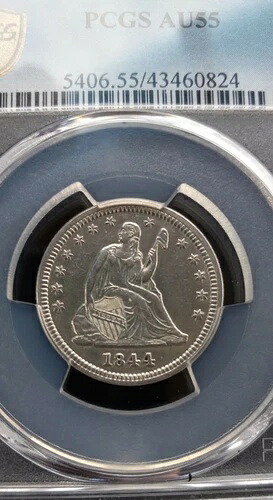 1844年 25セント 着席リバティクォーター PCGS AU-55 素晴らしい!