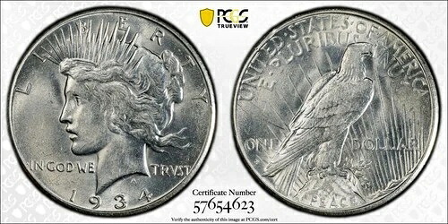 1934-S ピース ダラー PCGS AU58 ゴールド シールド、送料無料!｜WORLD RESOURCE【QUEEN店】