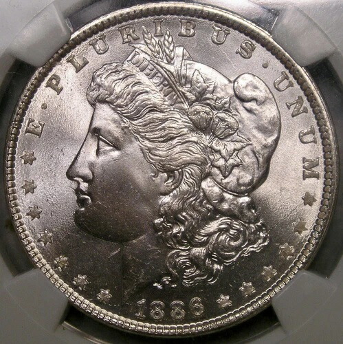 1886年 モルガン シルバー ドル レア ポップ 8/0 最高品質 NGC MS 67 VAM 1c 3+2 クラッシュ