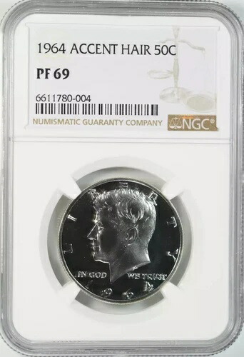 1964年 プルーフ ケネディ ハーフドル 50セント NGC認定 PF 69 アクセントヘア (004)