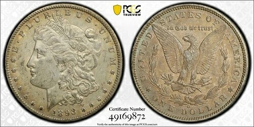 1893-O モルガン銀貨 ICG AU53