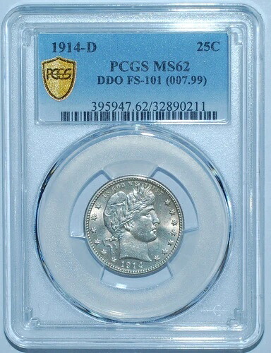 1914 D PCGS MS62 FS-101 DDO ダブルダブルダイ 表面 バーバークォーター｜WORLD RESOURCE【QUEEN店】