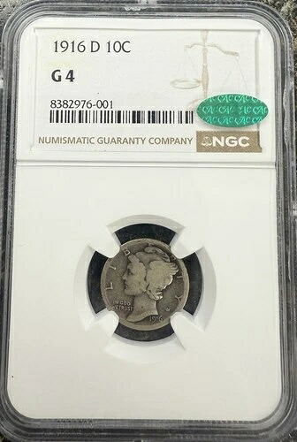 1916-D G4 CAC NGC マーキュリーダイム キーデート 低鋳造枚数 希少 PQ キングオブマーキュリーダイム