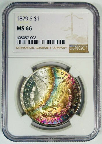 1879-S モーガン シルバー 1 ドルコイン レインボートーン NGC MS 66 セミPL NGC STAR ?