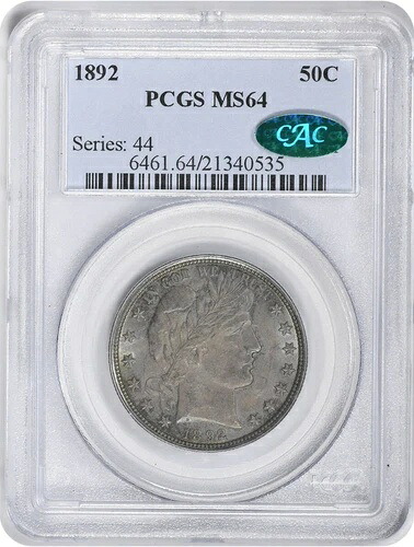 1892年 バーバーシルバーハーフドル MS64 PCGS (CAC)-｜WORLD RESOURCE【QUEEN店】