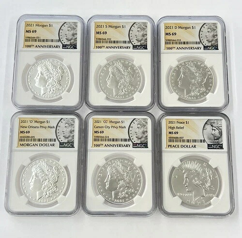 2021年 モルガン＆ピース シルバーダラー 100周年記念 6枚セット NGC MS69｜WORLD RESOURCE【QUEEN店】 345,015円