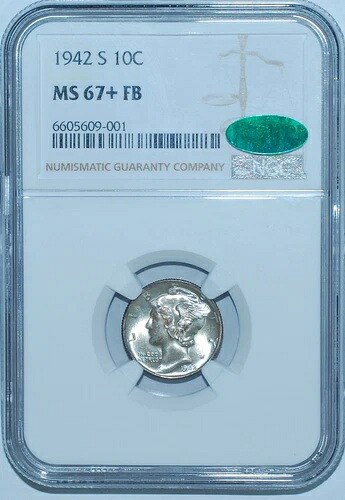 1942 S NGC MS67+FB CAC フルバンド マーキュリーダイム-