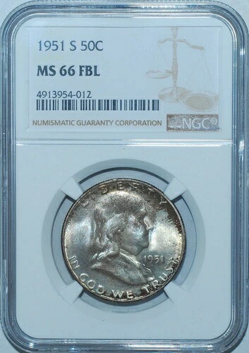 1951 S NGC MS66FBL バグズバニー 表面ダイクラッシュ フランクリン 1/2ドル-