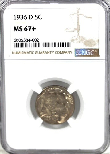 1936-D バッファローニッケル：NGC MS67+