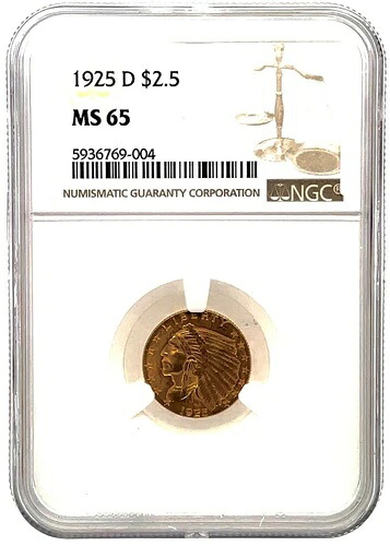 NGC MS 65 1925-D 2.50ドル アメリカインディアンヘッドクォーターイーグル金貨 345,015円