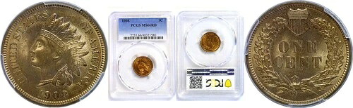 1908年 1C インディアンヘッド セント PCGS MS-66 RD