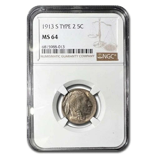 1913-S バッファローニッケル タイプII MS-64 NGC