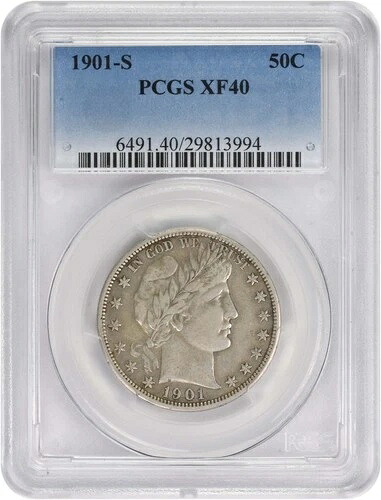1901年 -S バーバーシルバー 1/2ドル EF40 PCGS-