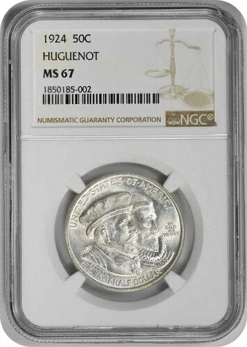 ユグノー記念銀貨ハーフドル 1924年 MS67 NGC