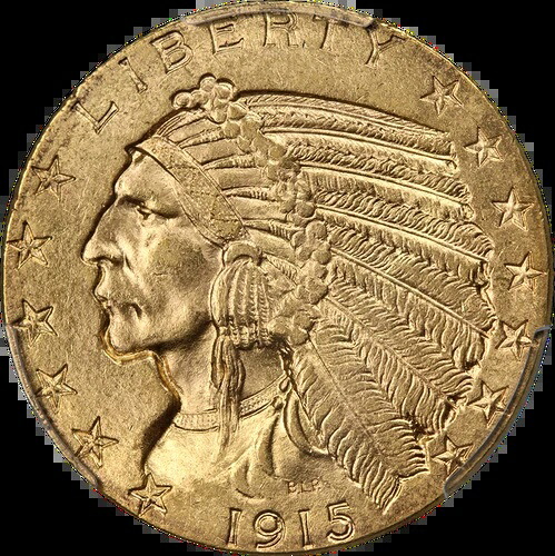1915-P インディアンゴールド 5ドル PCGS MS63 素晴らしい外観 強い打痕