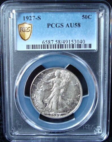 1927-S ウォーキング・リバティ シルバー ハーフダラー - PCGS AU 58 - ゴールドシールド