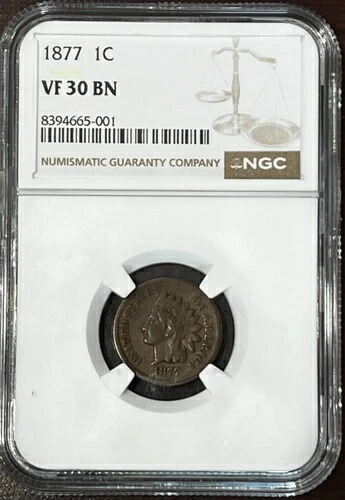 1877年インディアンヘッドセント1C NGC VF30 BN