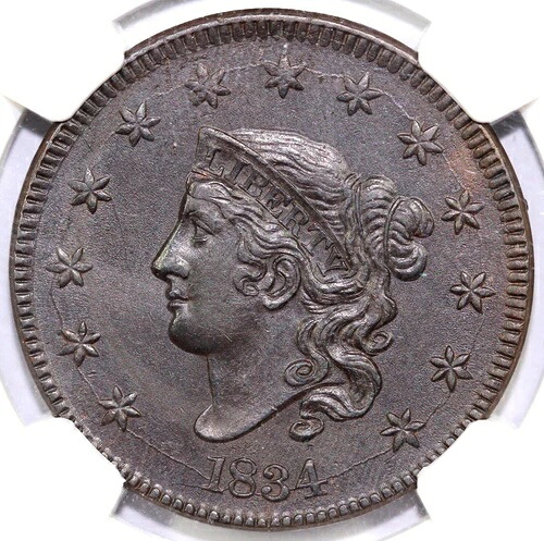 1834年 1セント N-6 マトロンヘッド ラージセント NGC MS 61 BN