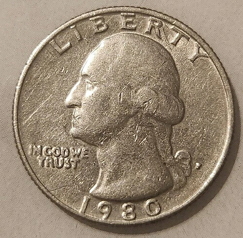 1980年 25セント硬貨 P 記入済みミントマークエラー 複数のエラー?