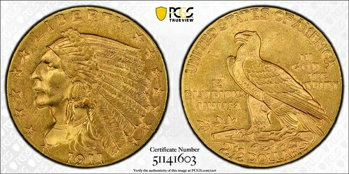 1911年 2.50ドル インディアンヘッドクォーターイーグル金貨 PCGS MS 64