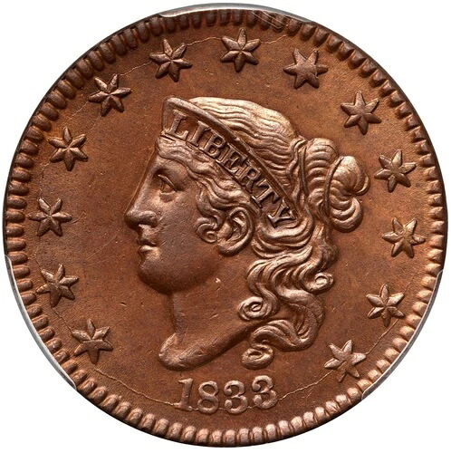 1833 N-4 R-4 PCGS UNC 詳細 マトロンまたはコロネットヘッド ラージセントコイン 1セント