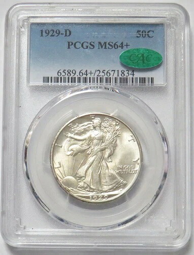 1929年 D US 歩く自由の女神ハーフドル 50c コイン WLH PCGS 造幣局 64+ CAC-