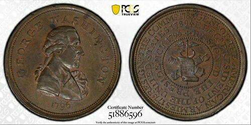 1796年 ジョージワシントン メダル GW-61 Repub Ameri PCGS AU-55-