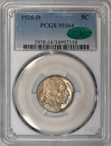 1926-D バッファロー ニッケル 5 セント PCGS MS64 CAC - PQ オリジナル!