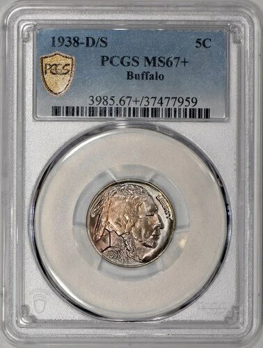 1938年 -D/Sバッファローニッケル 5C PCGS MS67+ 美しい色/トーニング !-|WORLD RESOURCE【QUEEN店】