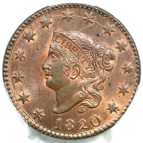 1820 N-13 R-1 PCGS MS 64 RB Lg 日付 マトロンまたはコロネットヘッド ラージセントコイン 1セント｜WORLD RESOURCE【QUEEN店】 358,875円