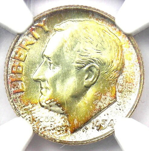 1954 年ルーズベルト ダイム 10C レインボー コイン (1954-P) - NGC MS68 FT (FB) - トップポップ 4/0!｜WORLD RESOURCE【QUEEN店】
