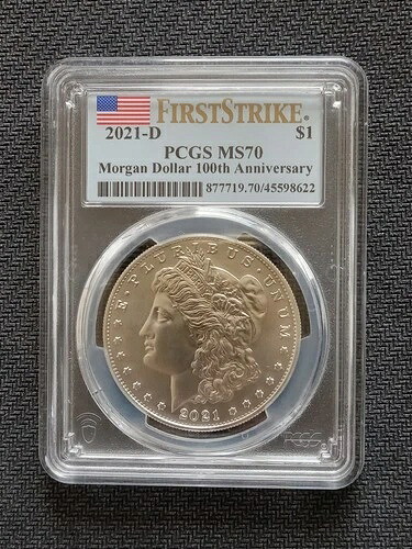 希少なファーストストライク100周年記念モルガンシルバーダラーコイン PCGS MS70 2021-D