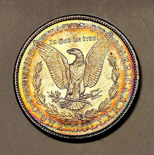 1881年 S モルガン ダラー 本物のマルチレインボー リムトーン ジェム ホルダー付き 本物コイン｜WORLD RESOURCE【QUEEN店】