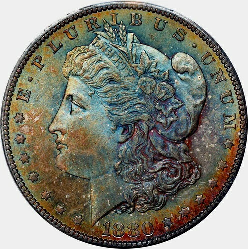 1880年代 レインボートーン モルガン シルバードル ~ PCGS MS67 CAC ~ 宝石 両面カラー *|WORLD RESOURCE【QUEEN店】