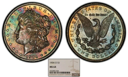 1904-O 1ドルモルガン・ダラー - PQモンスターレインボートーニング - NGC MS 64 - ビデオ - B2062|WORLD RESOURCE【QUEEN店】