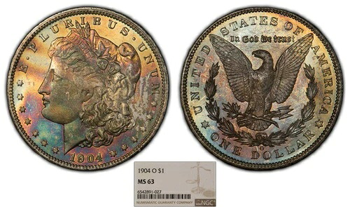 1904-O 1ドルモルガン・ダラー - PQモンスターレインボートーニング - NGC MS 63 - ビデオ - B2055|WORLD RESOURCE【QUEEN店】