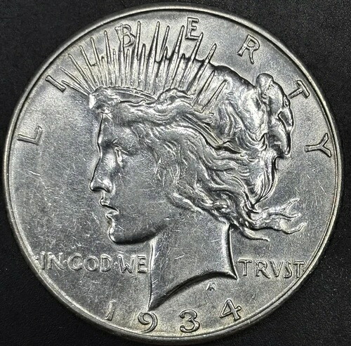 1934-S 1ドル平和ドル - 未加工 AU - 写真をご覧ください|WORLD RESOURCE【QUEEN店】