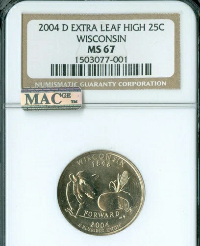 2004 D ウィスコンシン州クォーター エクストラリーフハイNGC MS67 PQ MACスポット *-