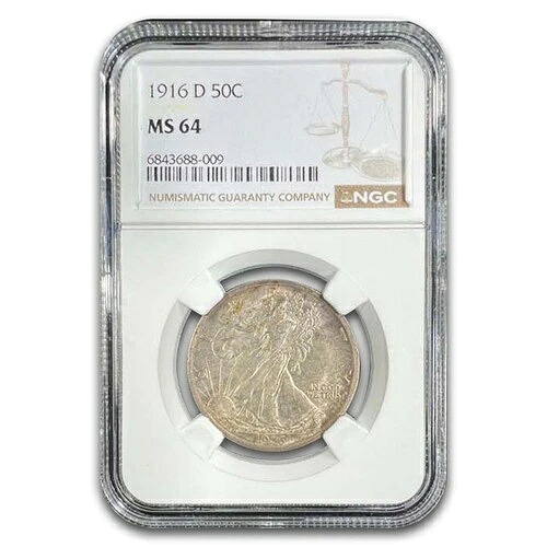 1916年-D 歩く自由の女神ハーフドル MS-64 NGC-