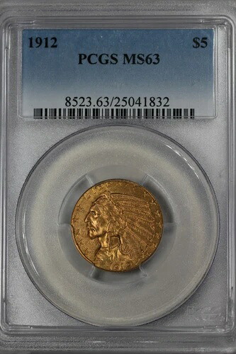 1912年 G5.00 PCGS MS 63 ハーフイーグル金貨、5ドル金貨｜WORLD RESOURCE【QUEEN店】