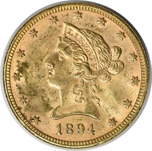 1894年 10ドル金貨 リバティヘッド AU スライダー 未認定 #325