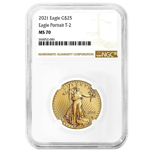2021 $25 1/2オンス T2 アメリカン ゴールド イーグル NGC MS70 ブラウン ラベル-