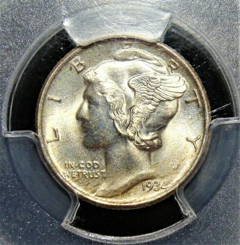 1934年 10C マーキュリーダイム MS68 フルバンド NGC。-