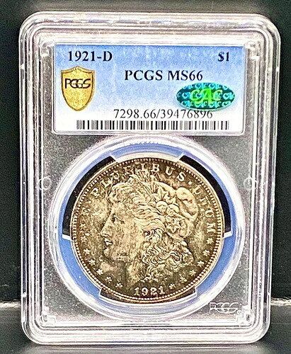 1921年-D モーガンシルバードル PCGS MS66 CAC レインボートーン コイン-