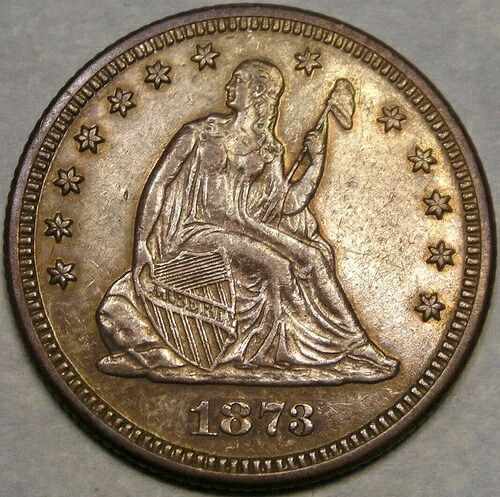 1873年 リバティ座像 シルバークォーター 希少 クローズド 3 ゴージャス モンスター クリムゾン トーニング