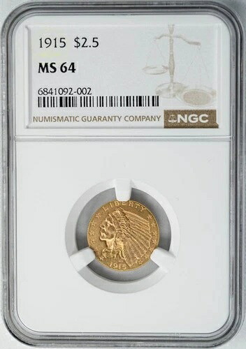 1915年 2.5ドル 1/2ドル金貨 MS64 NGC 949998-3