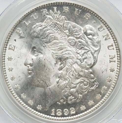 モーガンシルバードル 1892年グレード PCGS MS-64 CAC! 希少な魅力的なほぼ宝石!-