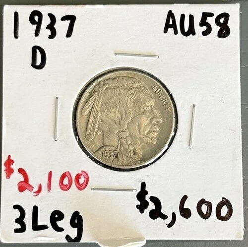 1937 D 3レッグバッファローニッケル-