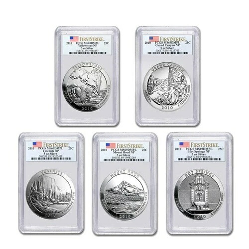 2010 5オンス ATB シルバー 5コインセット PCGS MS69 DMPL ホットスプリング キャニオンマウント ヨセミテ